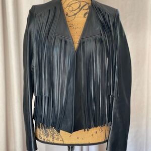 Sandro Black Leather Fringe Jacket Size 2 / Small
